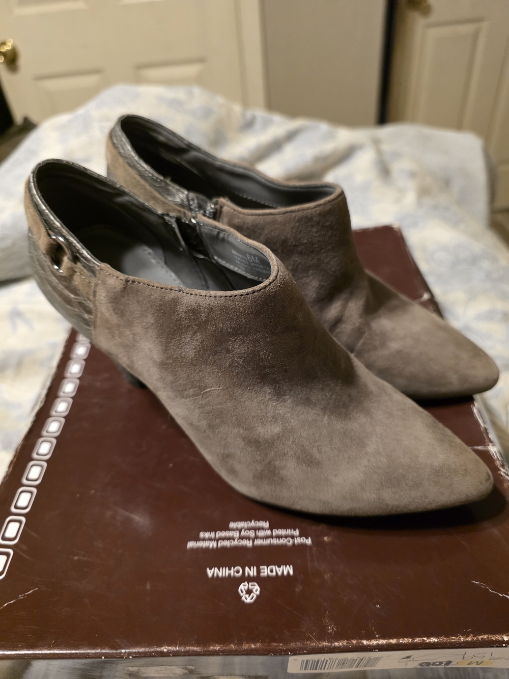 Bandolino Taupe Suede Pointed Toe Ankle Booties